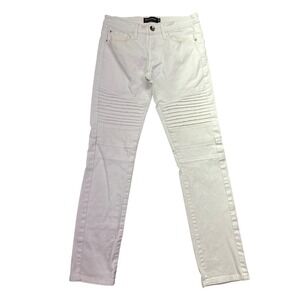 Southpole Moto Biker Jeans‎ White Skinny Fit Denim Pants Ribbed Knee 29 Fits 27"